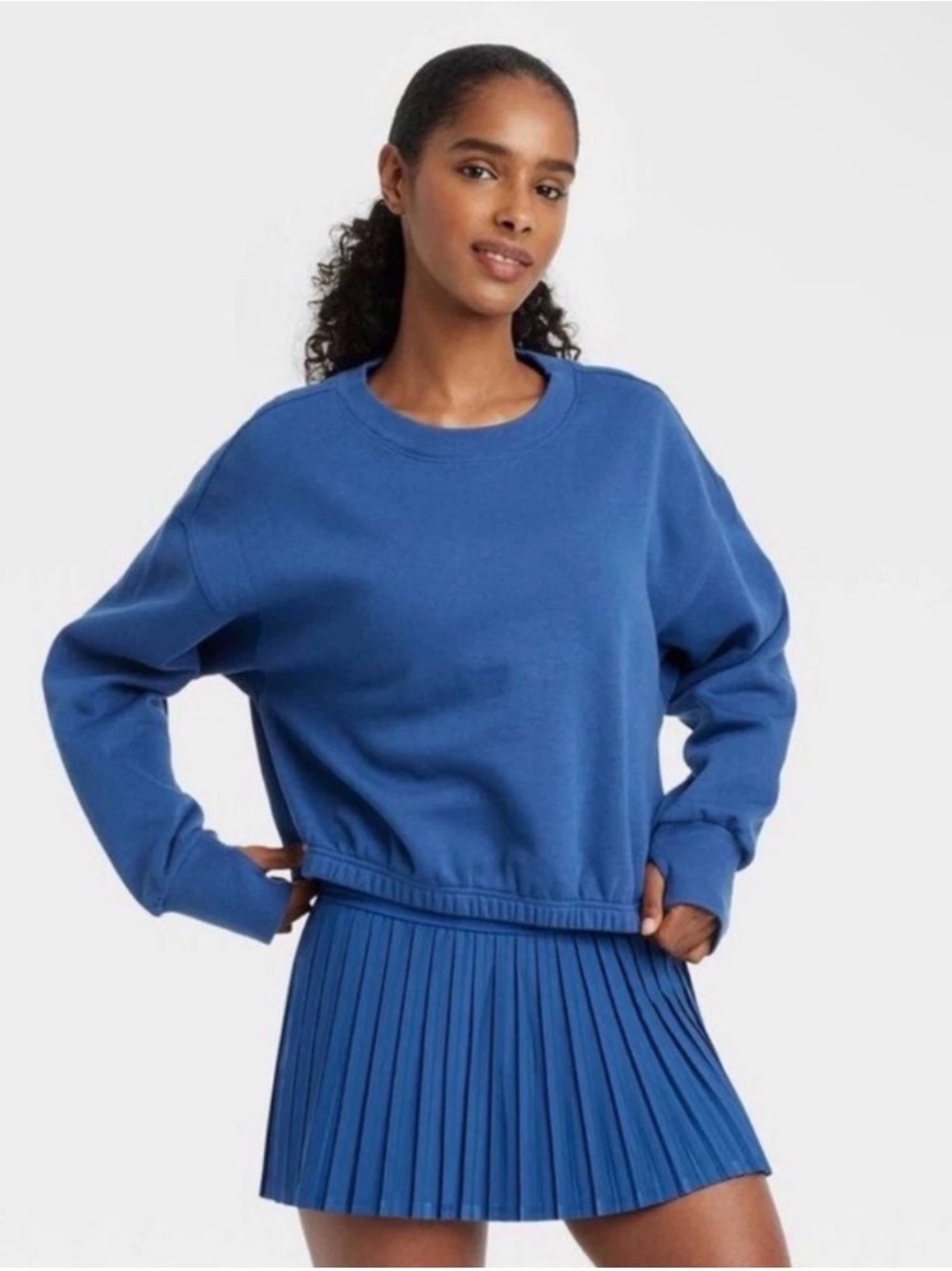 JoyLab Women’s Boxy Fit Cropped Crewneck Sweatshirt Deep Sea Size XXL